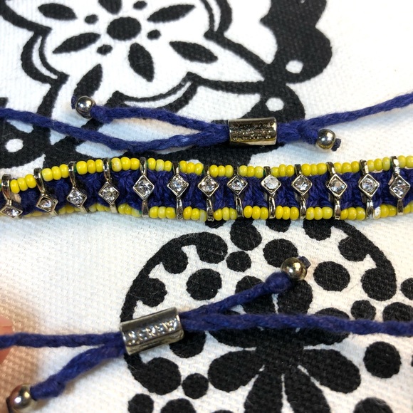 Set of 2 Blue / Yellow Rhinestone Adjustable J. Crew Bracelets - Picture 3 of 5